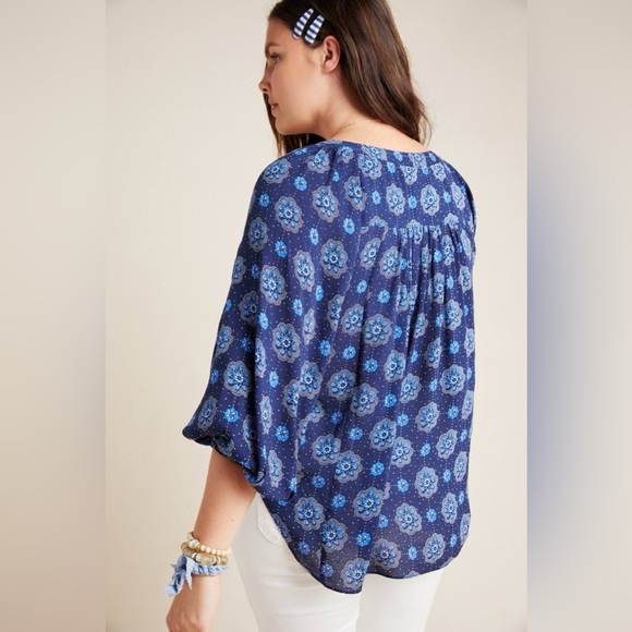 Anthropologie MAEVE Boswell Blue Peasant Longsleeve Blouse US size 6 M Medium - Picture 11 of 11